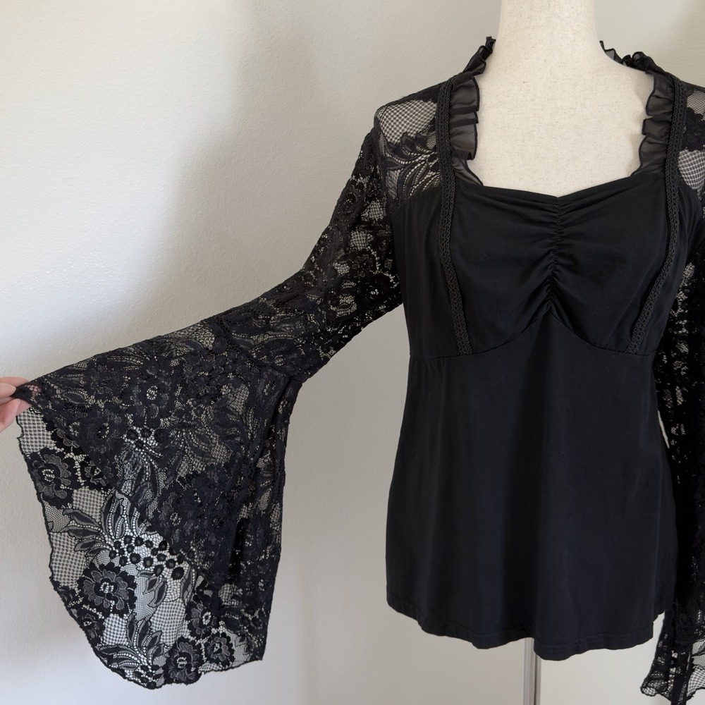 Hanna Nikole Top Womens 16W Plus Black Lace Milkmaid Witchy Goth Punk Whimsigoth - Picture 3 of 11